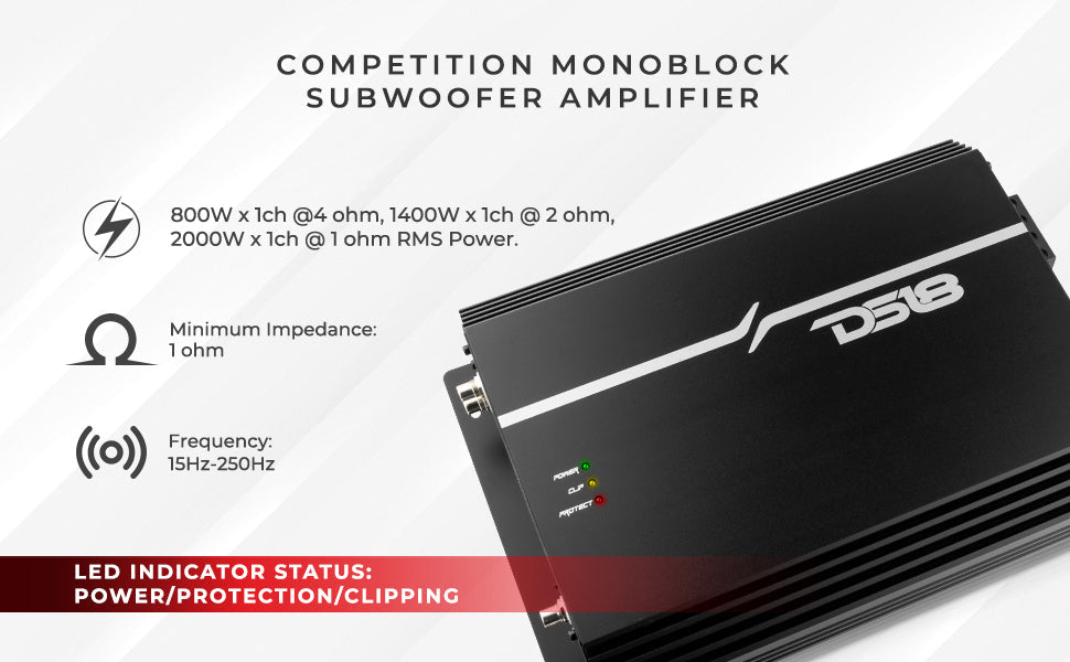 DS18 EXL-P4000X1D – 1 Channel Class D Car Amplifier – RMS Power @ 1 Ohm 4000W x 1CH – Made in Korea