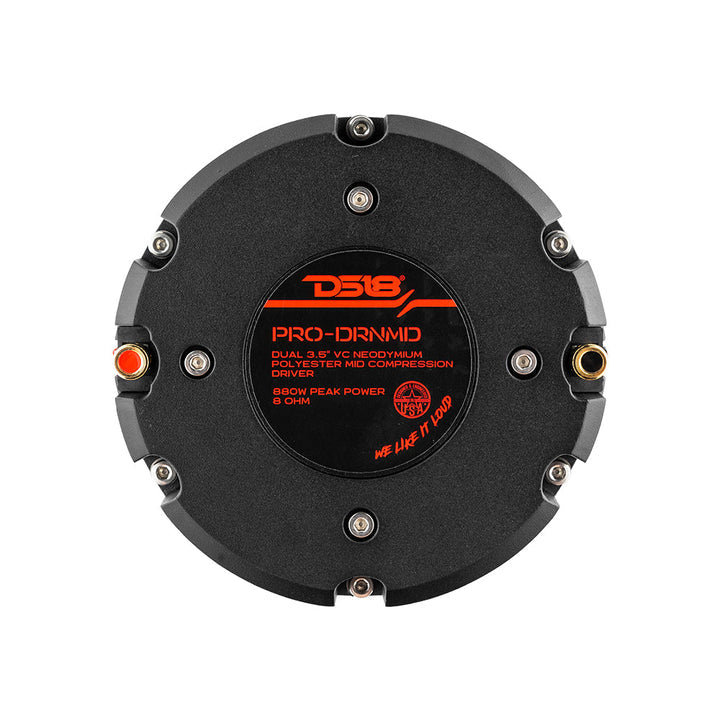 DS18 PRO-DRNMD 2" Throat Bolt On Neodymium Compression Driver Dual Polymer 2 x 3.5" VC 880 Watts 123Db 8 Ohm