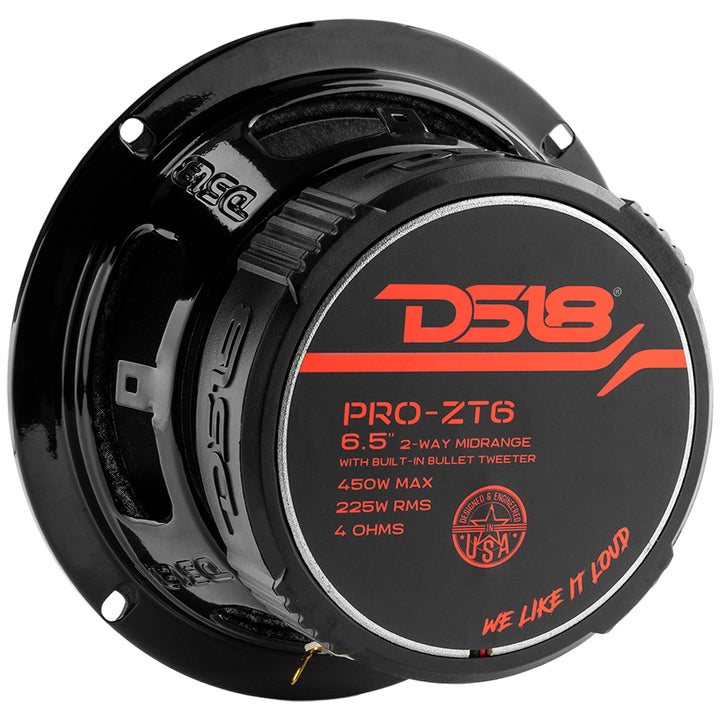 DS18 PRO-ZT6 6.5" Water Resistant Mid-Range Loudspeaker with Built-in Bullet Tweeter and Grill 450 Watts 4-Ohm