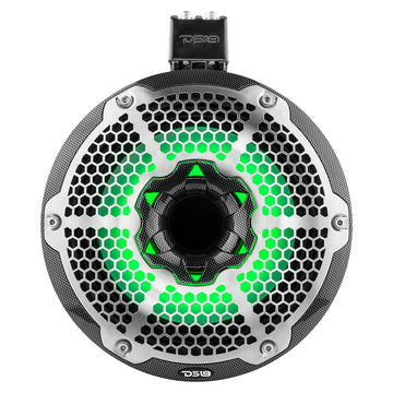 DS18 HYDRO CF-X8TPNEO 8" Marine Water Resistant Wakeboard Tower Neodymium Speaker with Built-in passive Radiator Bass Enhancer, 1" Driver and RGB LED Light 550 Watts - Black Carbon Fiber