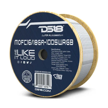 DS18 HYDRO MOFC16/18GA-100SWRGB Marine Tinned 100% Copper OFC 18-GA RGB LED Wires with 16-GA Speaker Wires 100 Feet Ships Free Next Business Day