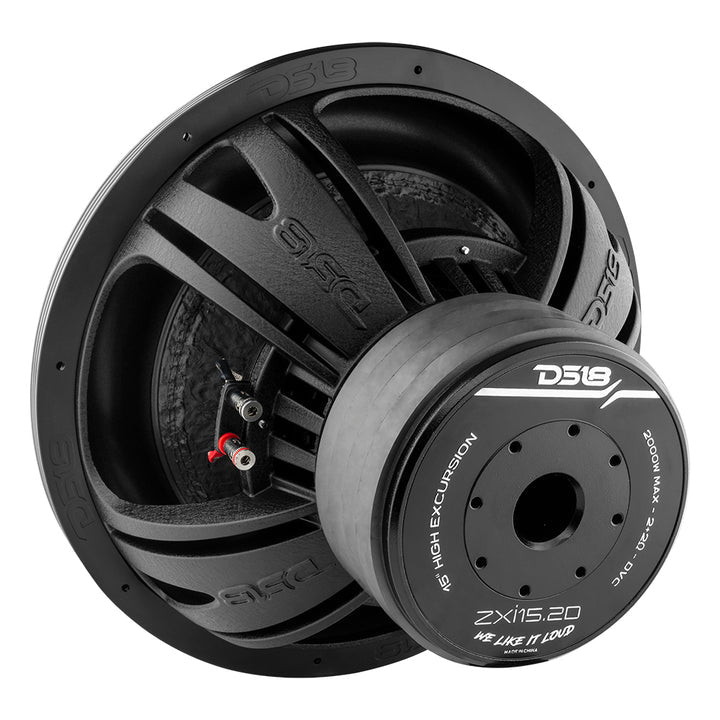 DS18 ZXI15.2D High Excursion 15" Car Subwoofer 2000 Watts 2-Ohm DVC, Quad Stacked Magnets